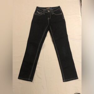 Angels girls 90s Vintage Straight Leg Jeans  Dark black with white stitching